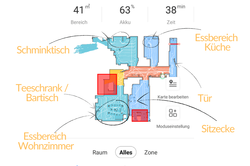 Detaillierte Karte von der Wohnung in der App